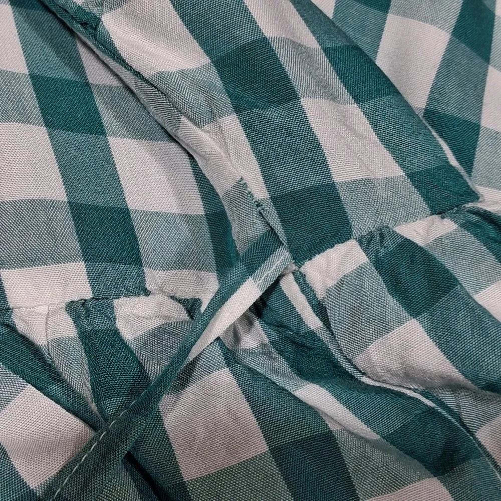 LOFT‎ Womens Green Gingham Puff Sleeve Peplum Wrap Top Size L V-Neck Tie Side